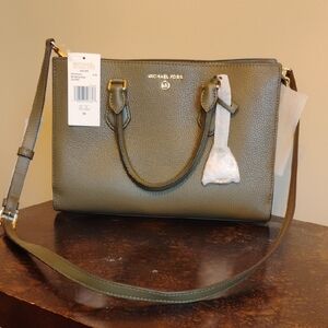 Michael Kors Valerie Medium Pebbled Leather  Satchel - Olive Green